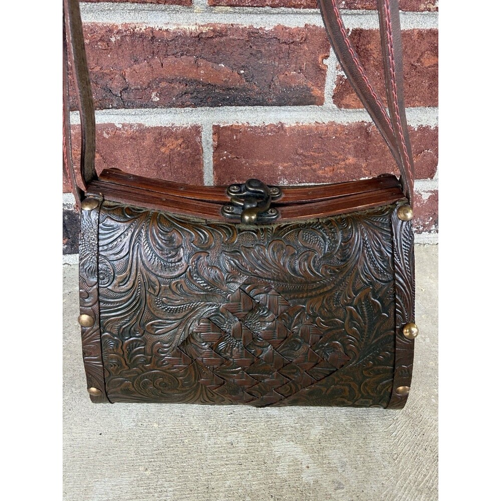 Vintage Leather & Wood Handbag